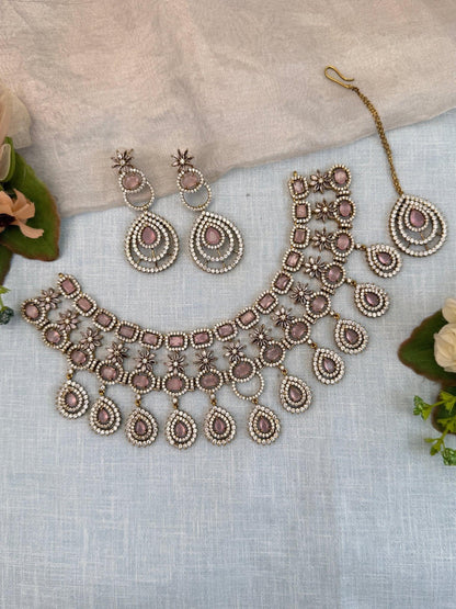 Luxurious Victorian Stone Choker Necklace Set 0550 - Mahilas