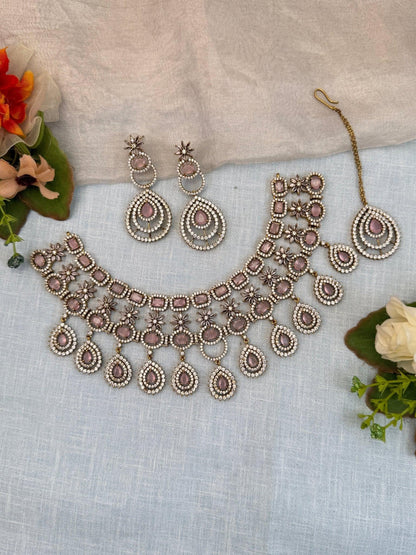 Luxurious Victorian Stone Choker Necklace Set 0550 - Mahilas
