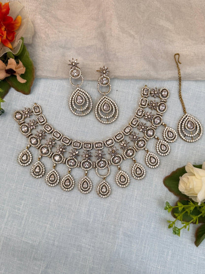 Luxurious Victorian Stone Choker Necklace Set 0551 - Mahilas