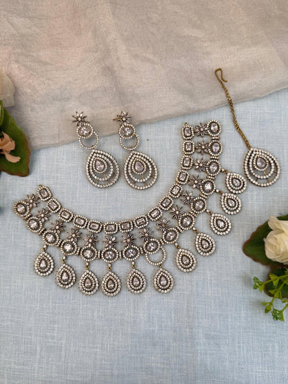 Luxurious Victorian Stone Choker Necklace Set 0551 - Mahilas