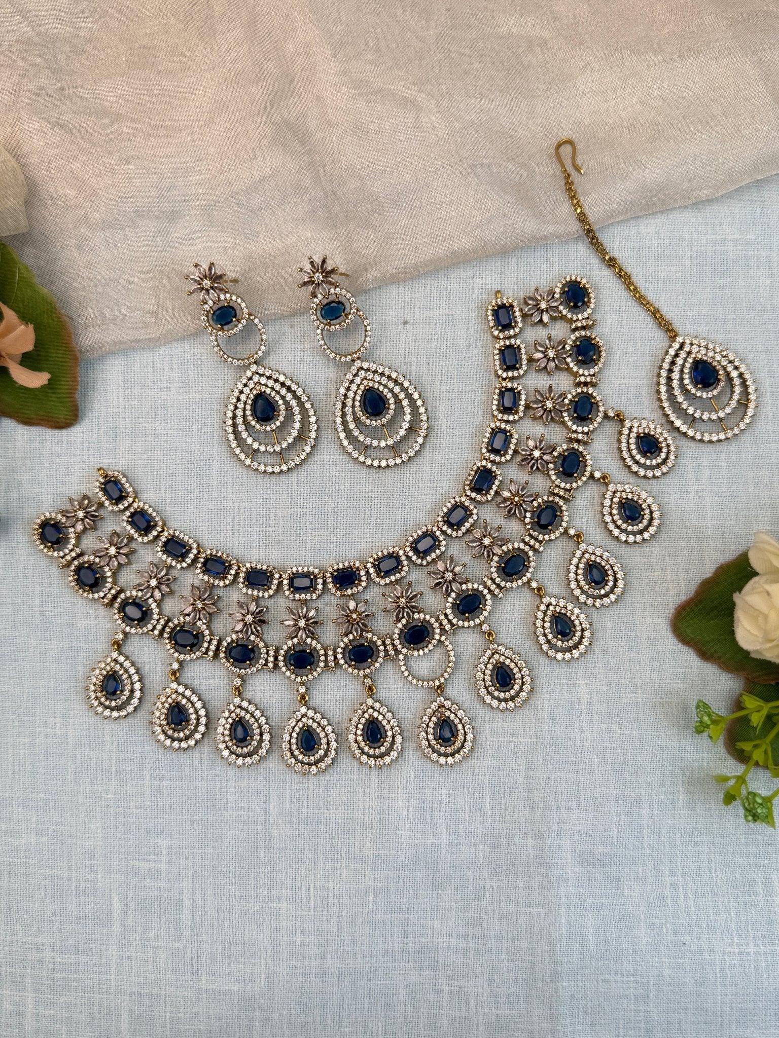 Luxurious Victorian Stone Choker Necklace Set 0552 - Mahilas