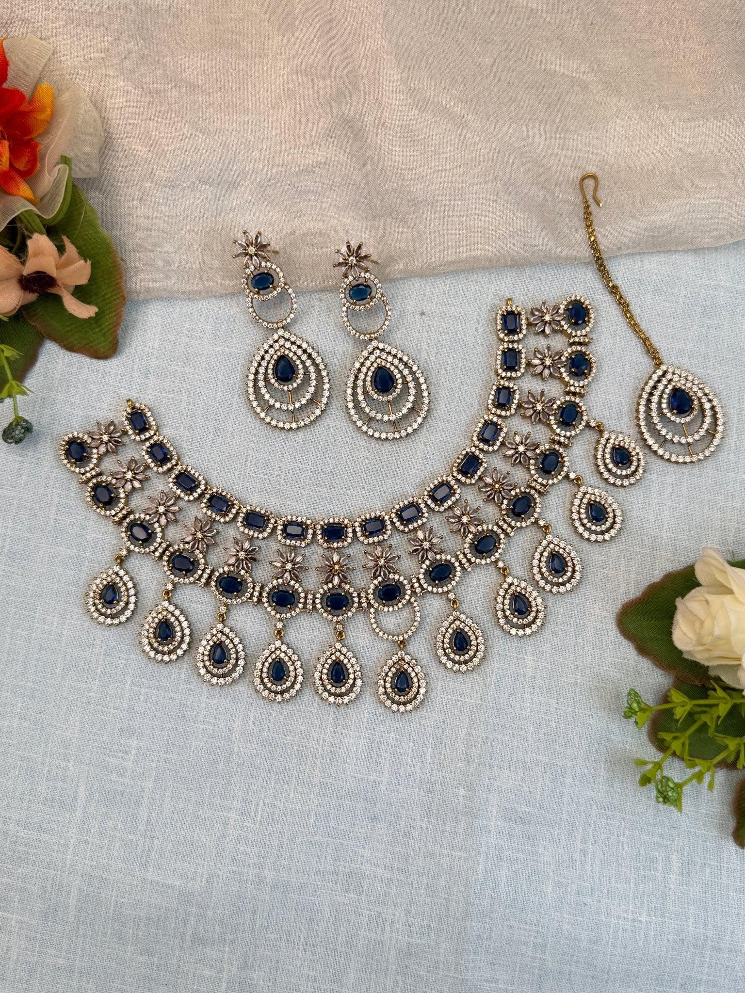 Luxurious Victorian Stone Choker Necklace Set 0552 - Mahilas