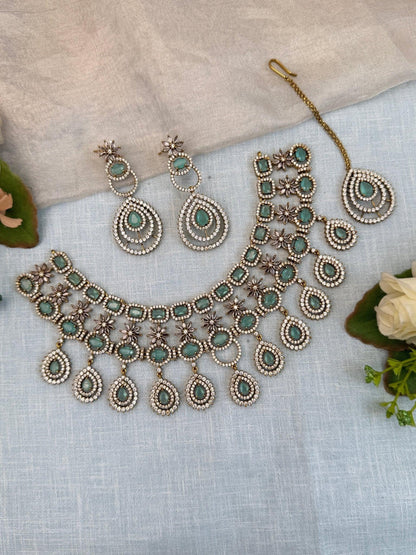 Luxurious Victorian Stone Choker Necklace Set 0553 - Mahilas