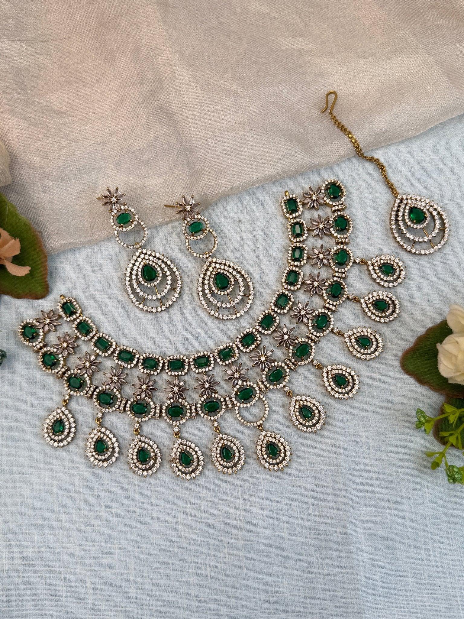 Luxurious Victorian Stone Choker Necklace Set 0554 - Mahilas