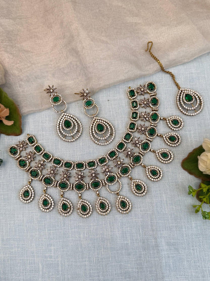 Luxurious Victorian Stone Choker Necklace Set 0554 - Mahilas