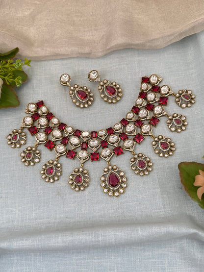 Luxurious Victorian Stone Choker Necklace Set 0585 - Mahilas