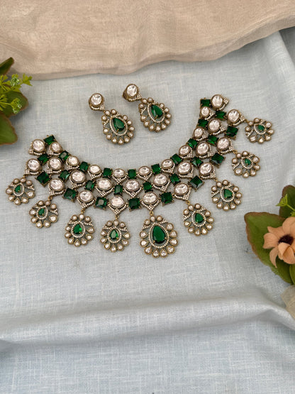 Luxurious Victorian Stone Choker Necklace Set 0586 - Mahilas