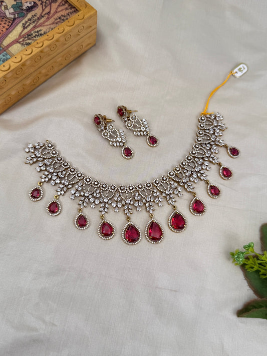 Luxurious Victorian Stone Choker Necklace Set 700 - Mahilas
