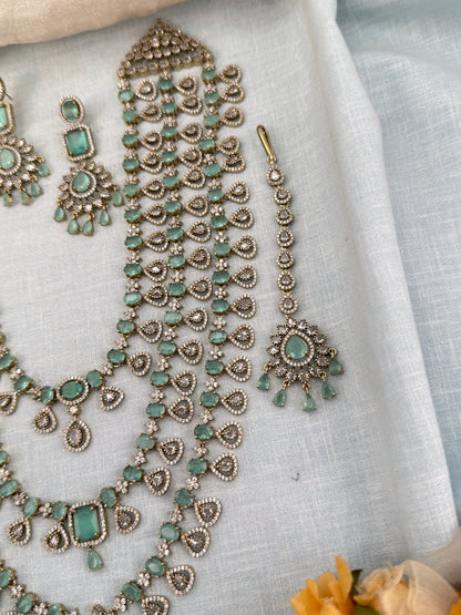 Luxurious Victorian Stone Layered Long Necklace Set 657 - Mahilas