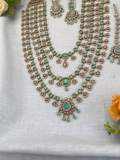 Luxurious Victorian Stone Layered Long Necklace Set 657 - Mahilas