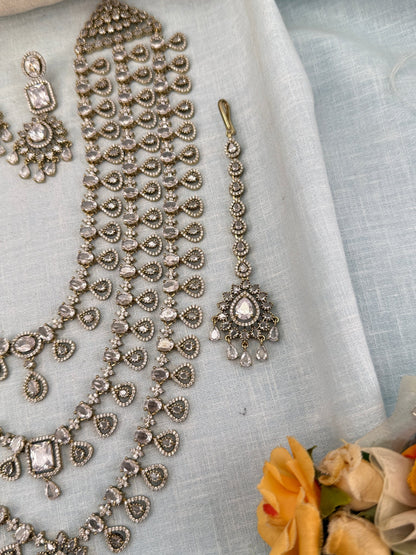 Luxurious Victorian Stone Layered Long Necklace Set 658 - Mahilas
