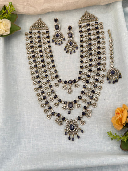 Luxurious Victorian Stone Layered Long Necklace Set 659 - Mahilas