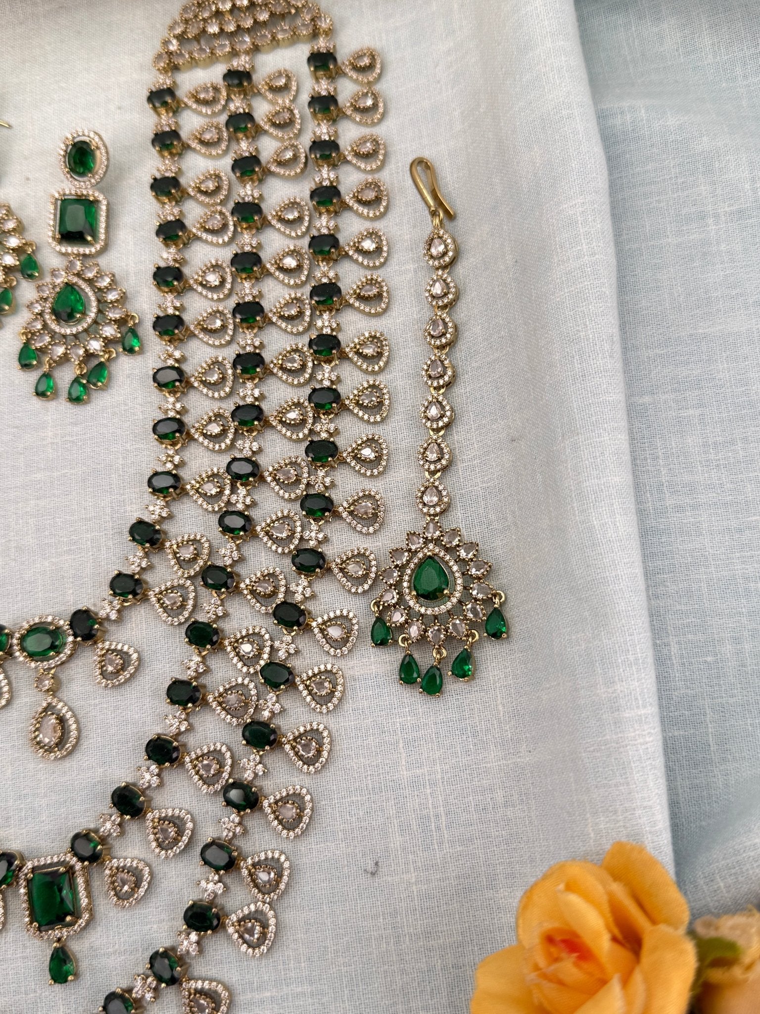 Luxurious Victorian Stone Layered Long Necklace Set 661 - Mahilas