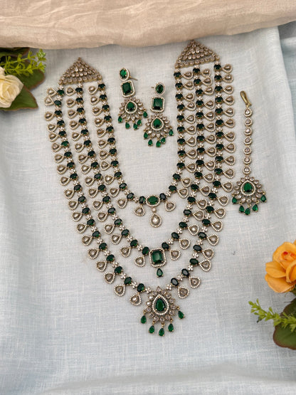Luxurious Victorian Stone Layered Long Necklace Set 661 - Mahilas