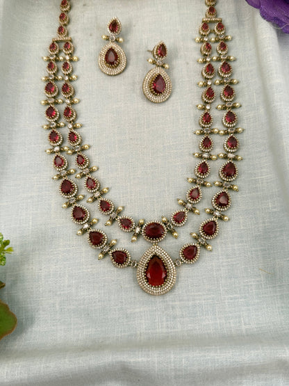 Luxurious Victorian Stone Long Necklace Set 638 - Mahilas