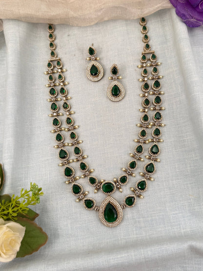 Luxurious Victorian Stone Long Necklace Set 639 - Mahilas