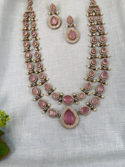 Luxurious Victorian Stone Long Necklace Set 640 - Mahilas