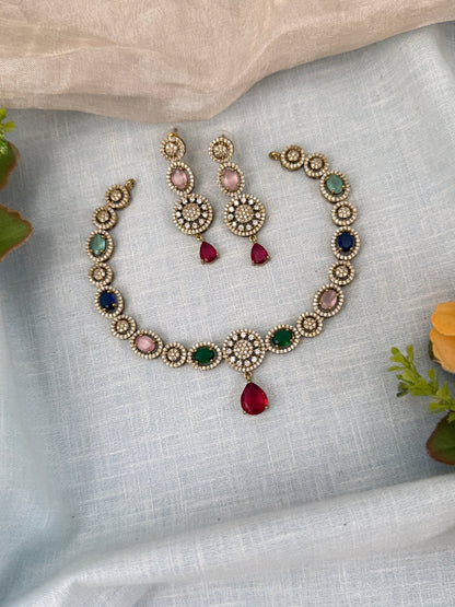 Luxurious Victorian Stone Short Necklace Set 627 - Mahilas