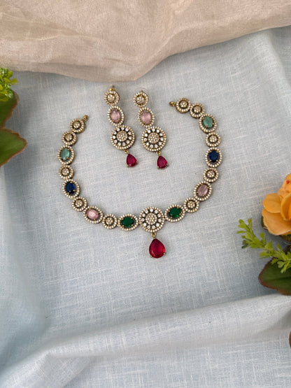 Luxurious Victorian Stone Short Necklace Set 627 - Mahilas