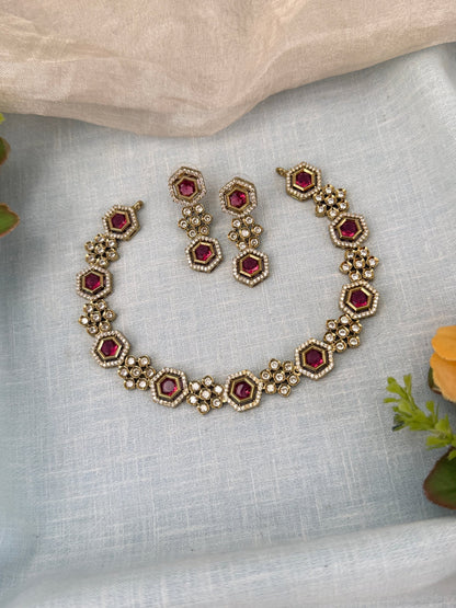 Luxurious Victorian Stone Short Necklace Set 629 - Mahilas