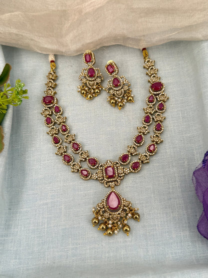 Luxurious Victorian Stone Short Necklace Set 632 - Mahilas