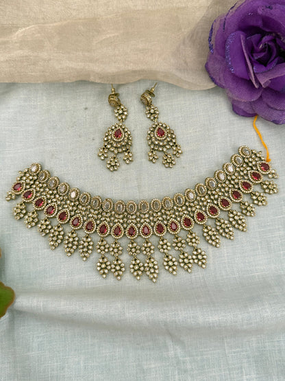 Luxurious Victorian Stone Short Necklace Set 646 - Mahilas
