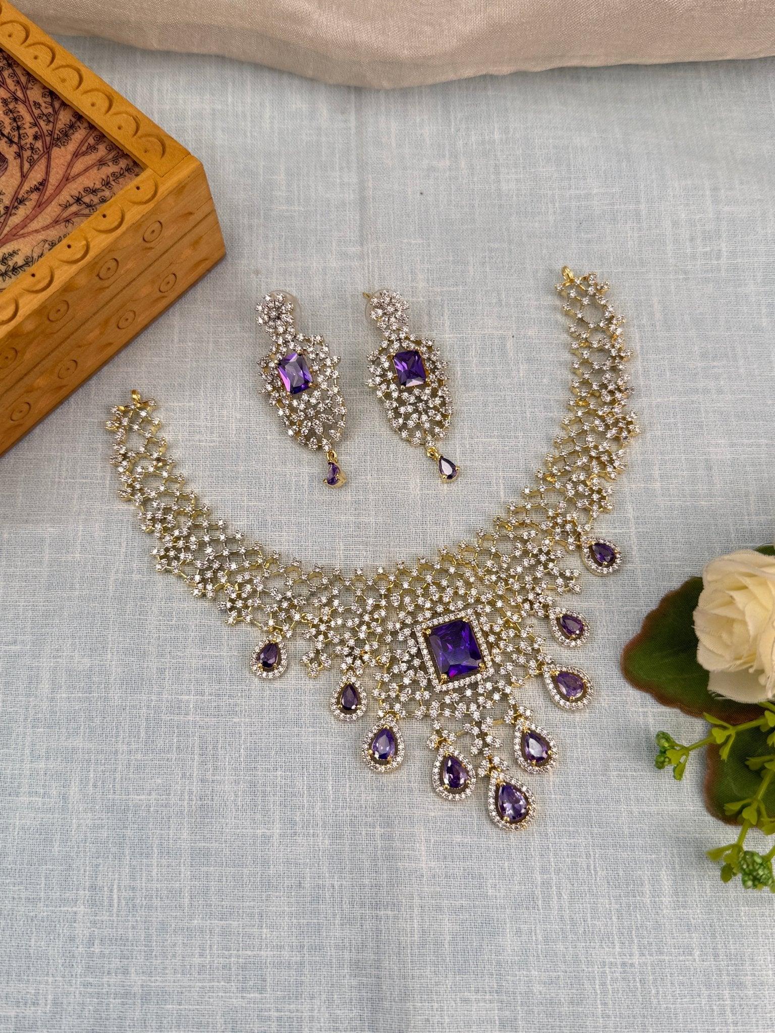 Luxurious White Stone Necklace Set 463 - 4 Colors - Mahilas