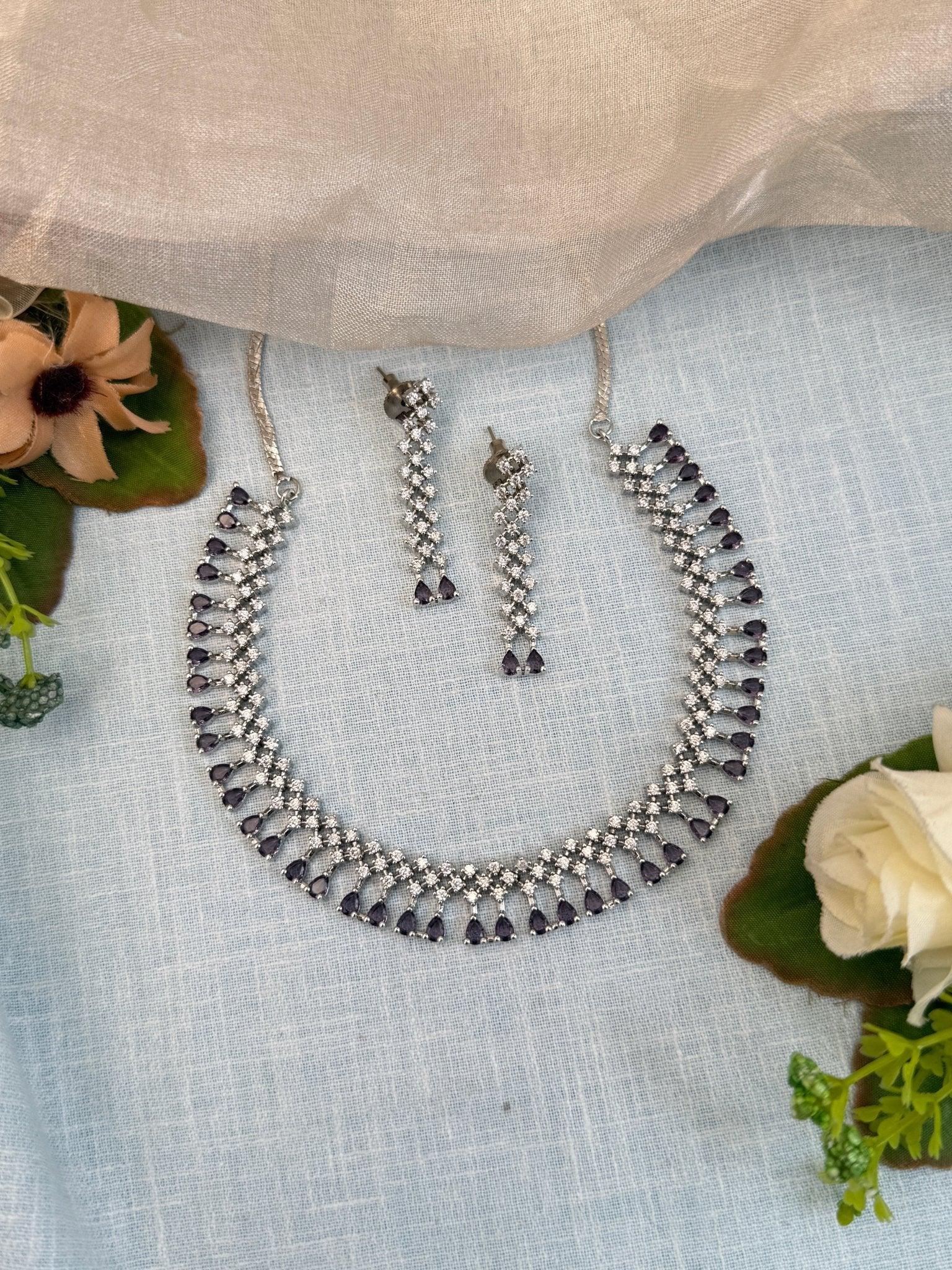 Luxurious White Stone Short Necklace Set 539 - Mahilas