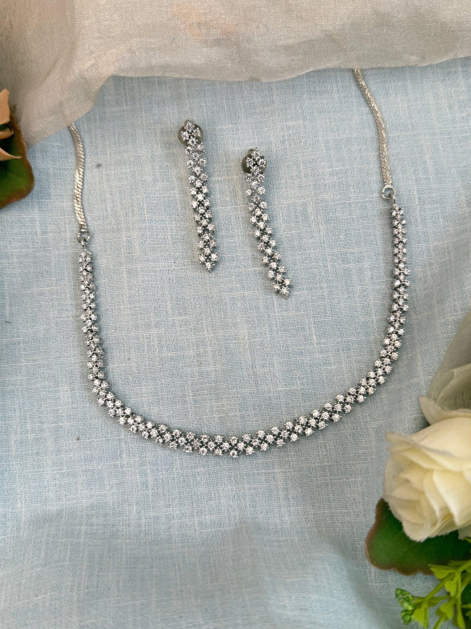 Luxurious White Stone Short Necklace Set 546 - Mahilas