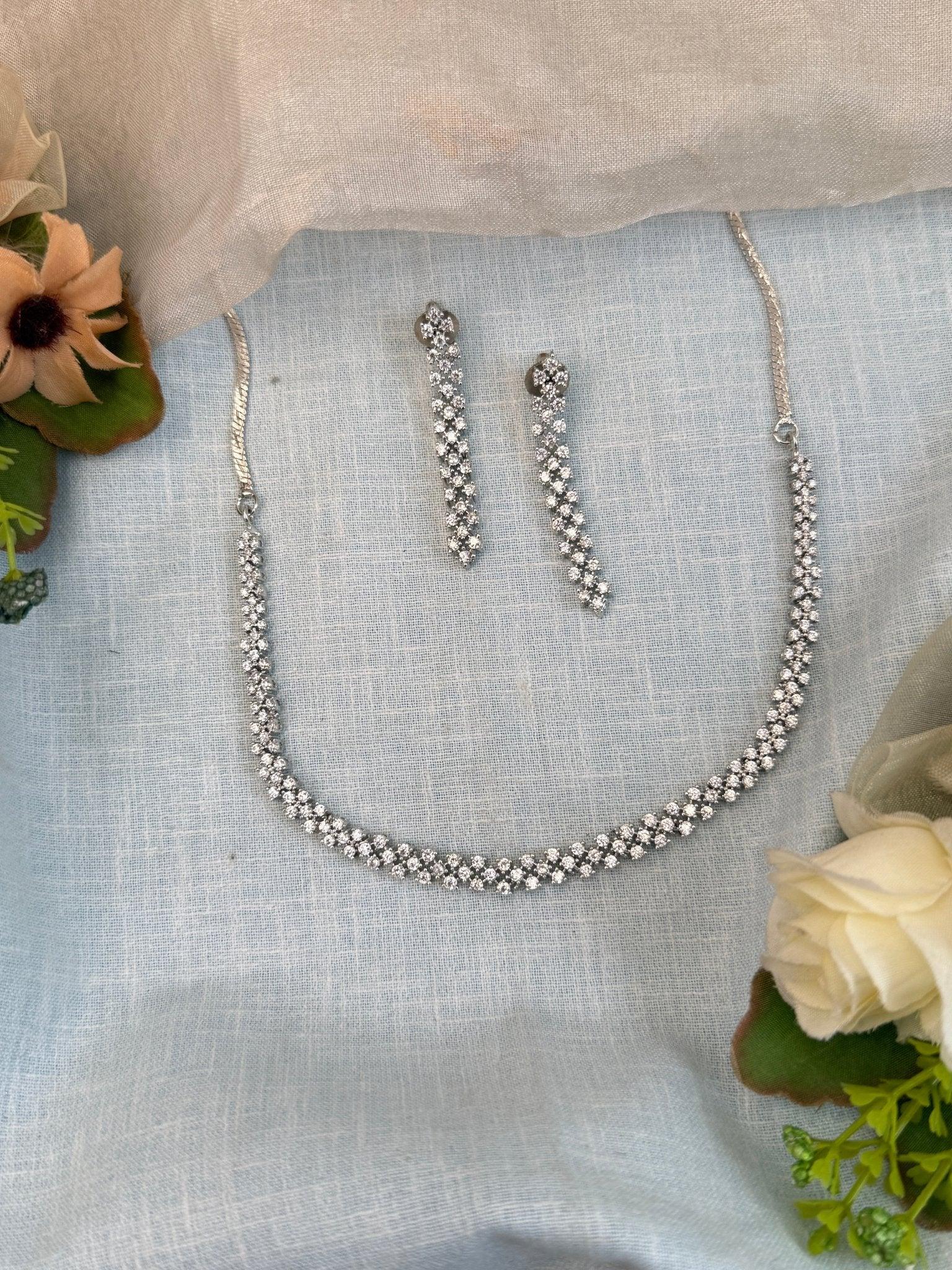 Luxurious White Stone Short Necklace Set 546 - Mahilas