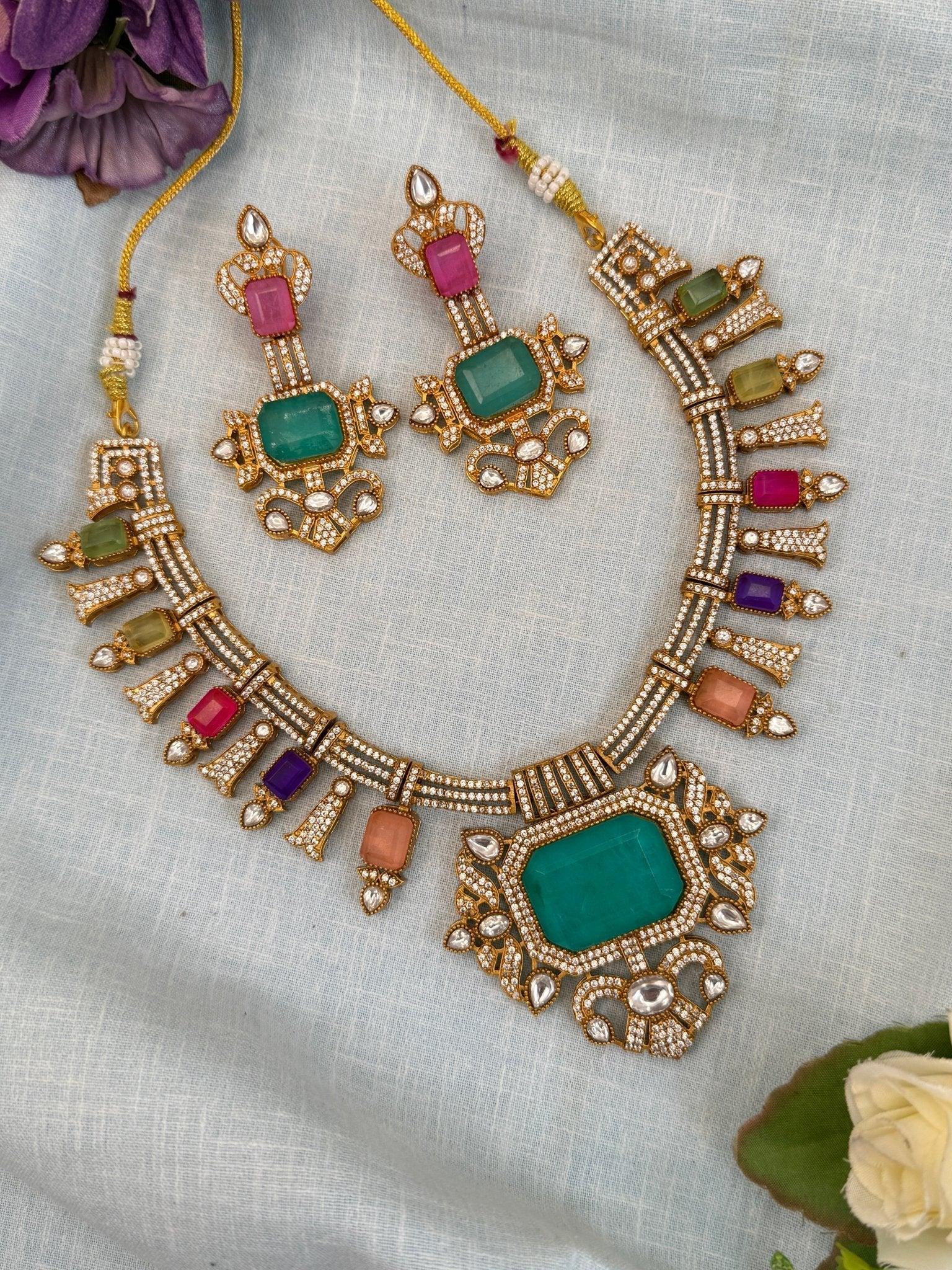 Luxurious White Stone & Victorian Necklace Set 515 - Mahilas