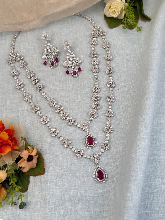 Luxurious Zircon Stone 2 Layer Mid Long Necklace Set 507 - Mahilas
