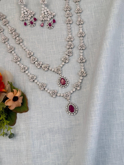 Luxurious Zircon Stone 2 Layer Mid Long Necklace Set 507 - Mahilas