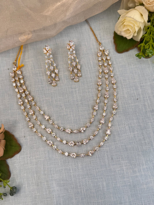 Luxurious Zircon Stone 3 Layer Short Necklace Set 510 - Mahilas