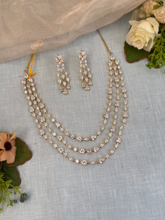 Luxurious Zircon Stone 3 Layer Short Necklace Set 510 - Mahilas