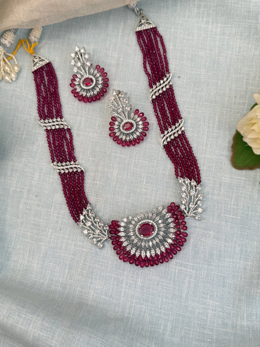 Luxurious Zircon Stone Mid Long Necklace Set 503 - Mahilas