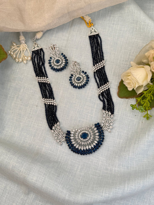 Luxurious Zircon Stone Mid Long Necklace Set 505 - Mahilas