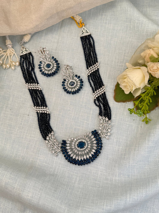 Luxurious Zircon Stone Mid Long Necklace Set 505 - Mahilas