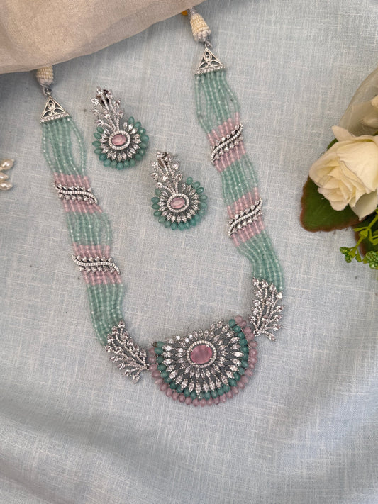 Luxurious Zircon Stone Mid Long Necklace Set 506 - Mahilas