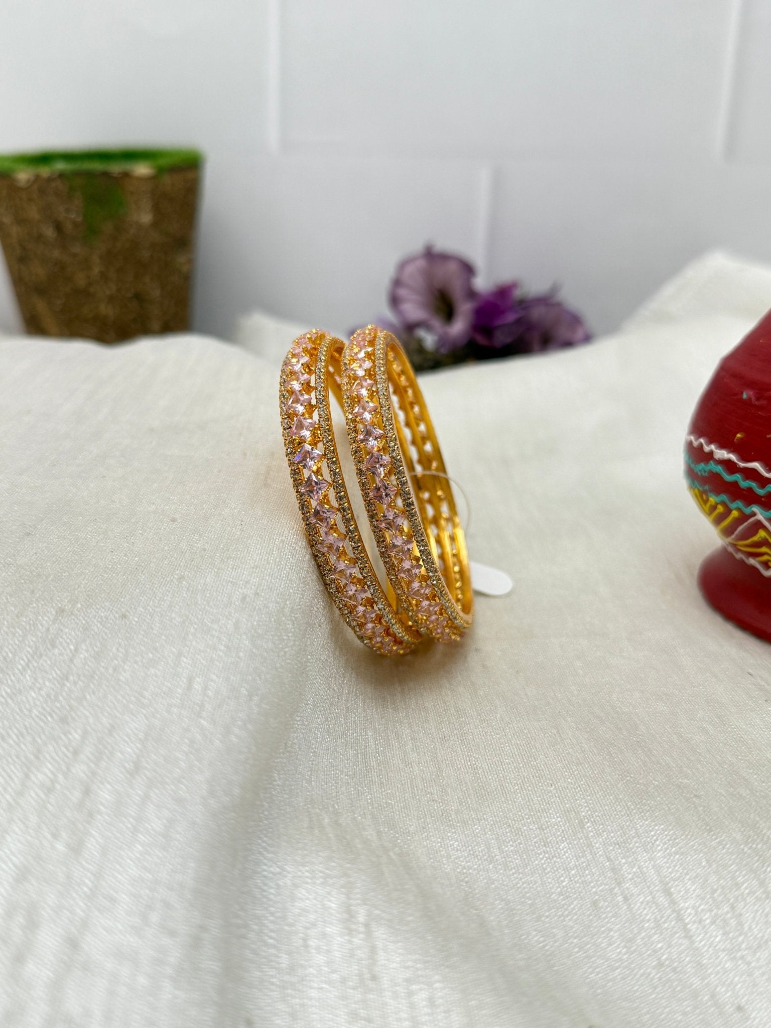 Luxury Stone Bangle Design Vajra - Gold Base - 13 Colors - Mahilas