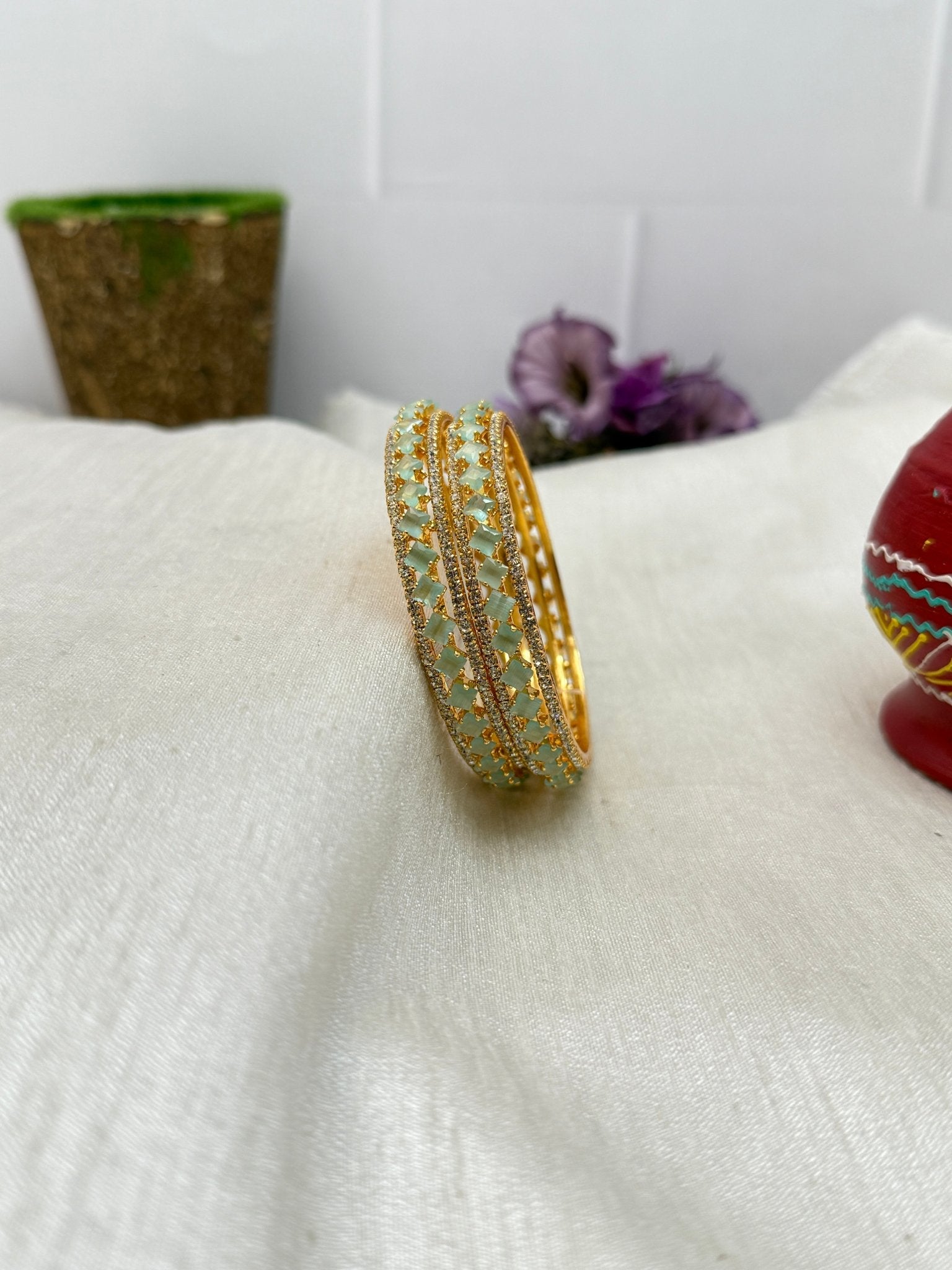 Luxury Stone Bangle Design Vajra - Gold Base - 13 Colors - Mahilas