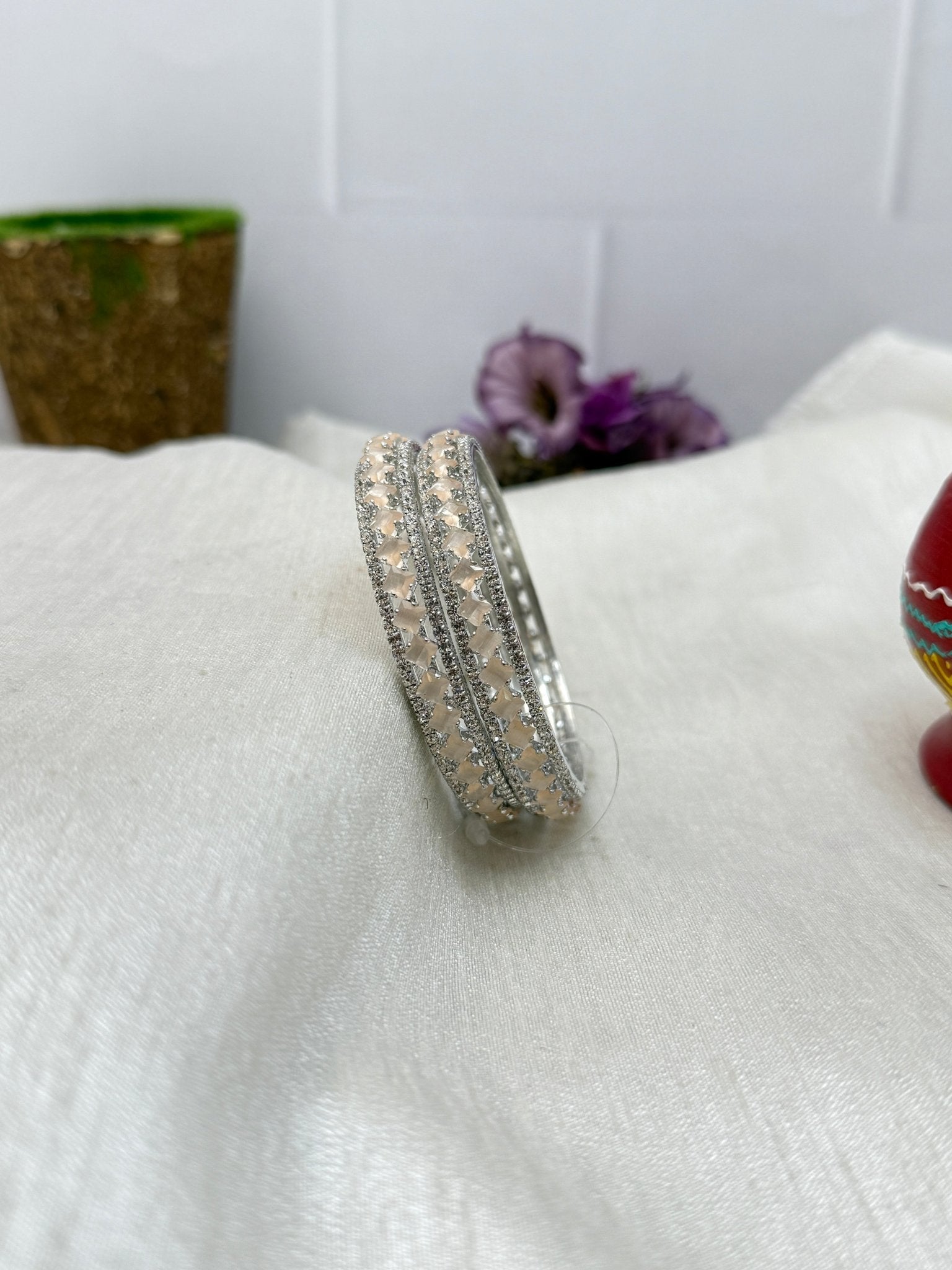 Luxury Stone Bangle Design Vajra - Silver Base - 15 Colors - Mahilas