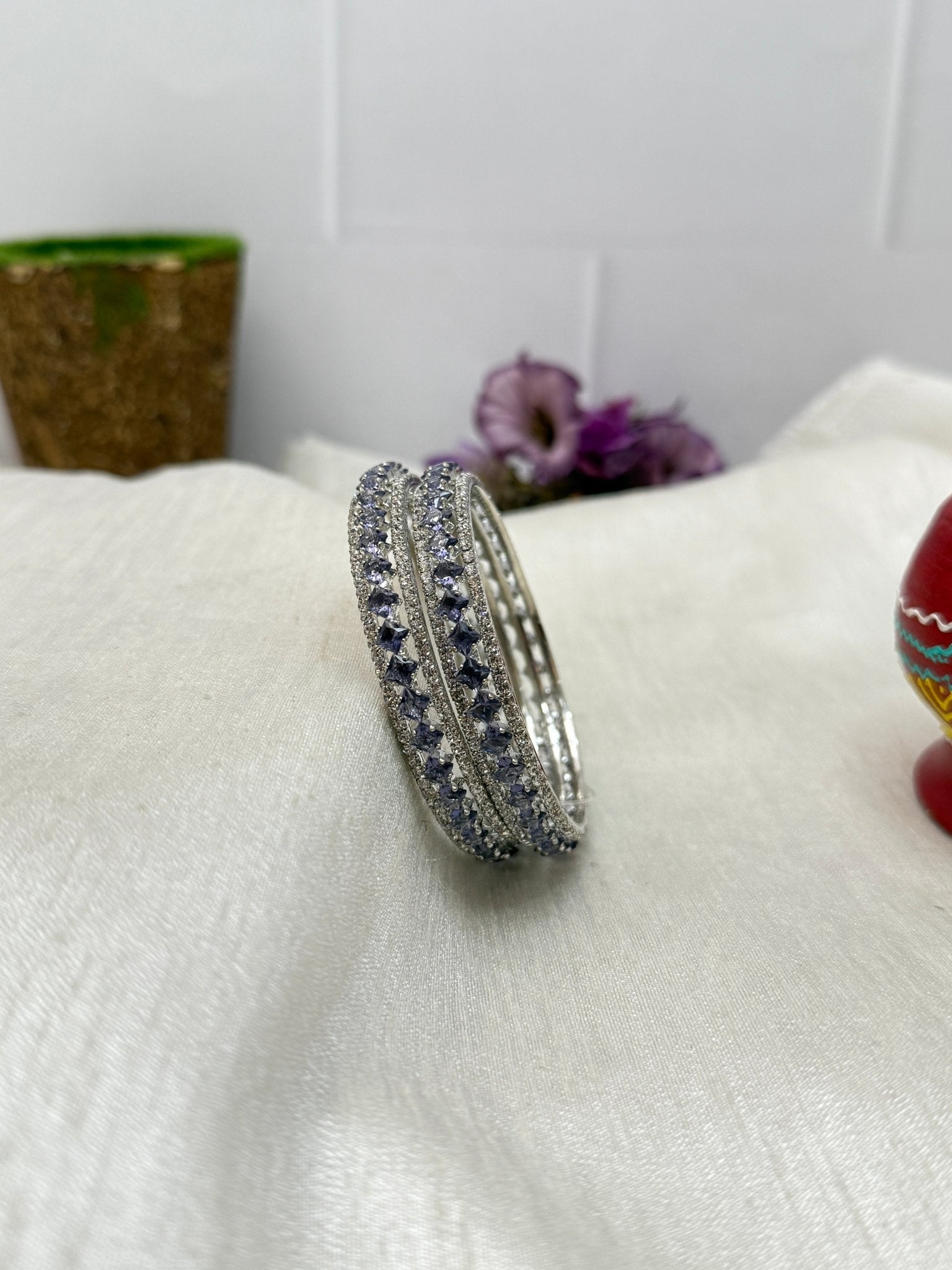 Luxury Stone Bangle Design Vajra - Silver Base - 15 Colors - Mahilas