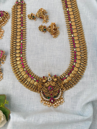 Maharani Grand Changable Pendant Antique Kaasu Necklace Long Set | N1022 - Mahilas