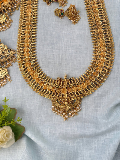 Maharani Grand Changable Pendant Antique Kaasu Necklace Long Set | N1022 - Mahilas