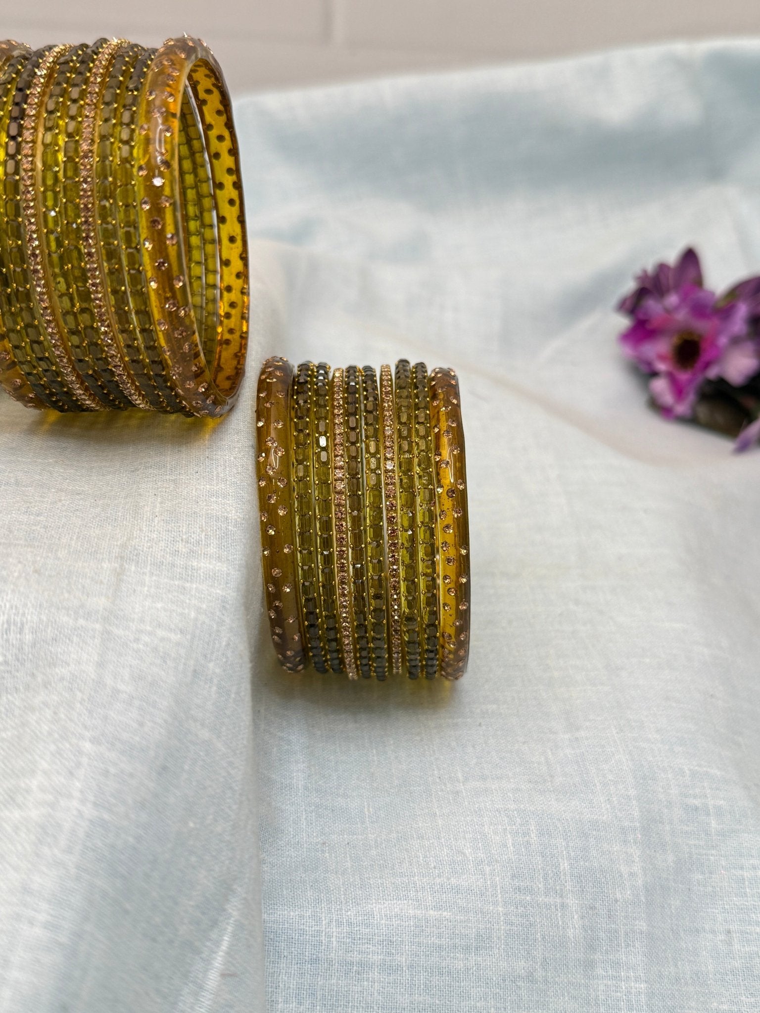 Matching Glass Bangles Set - Rain & Water Drop (12 Colour Options) - 5177 - Mahilas