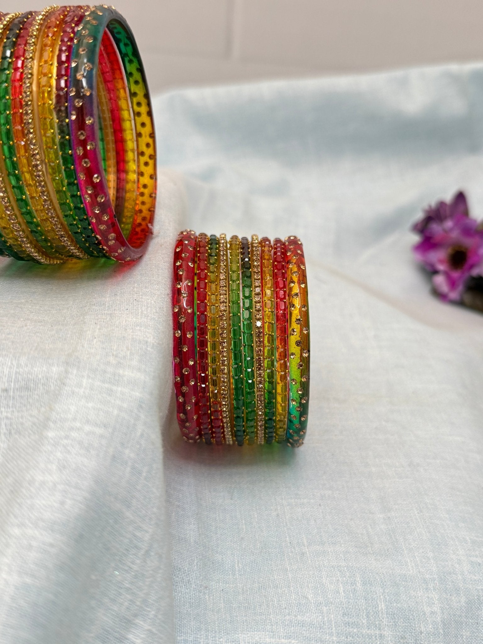 Matching Glass Bangles Set - Rain & Water Drop (12 Colour Options) - 5177 - Mahilas