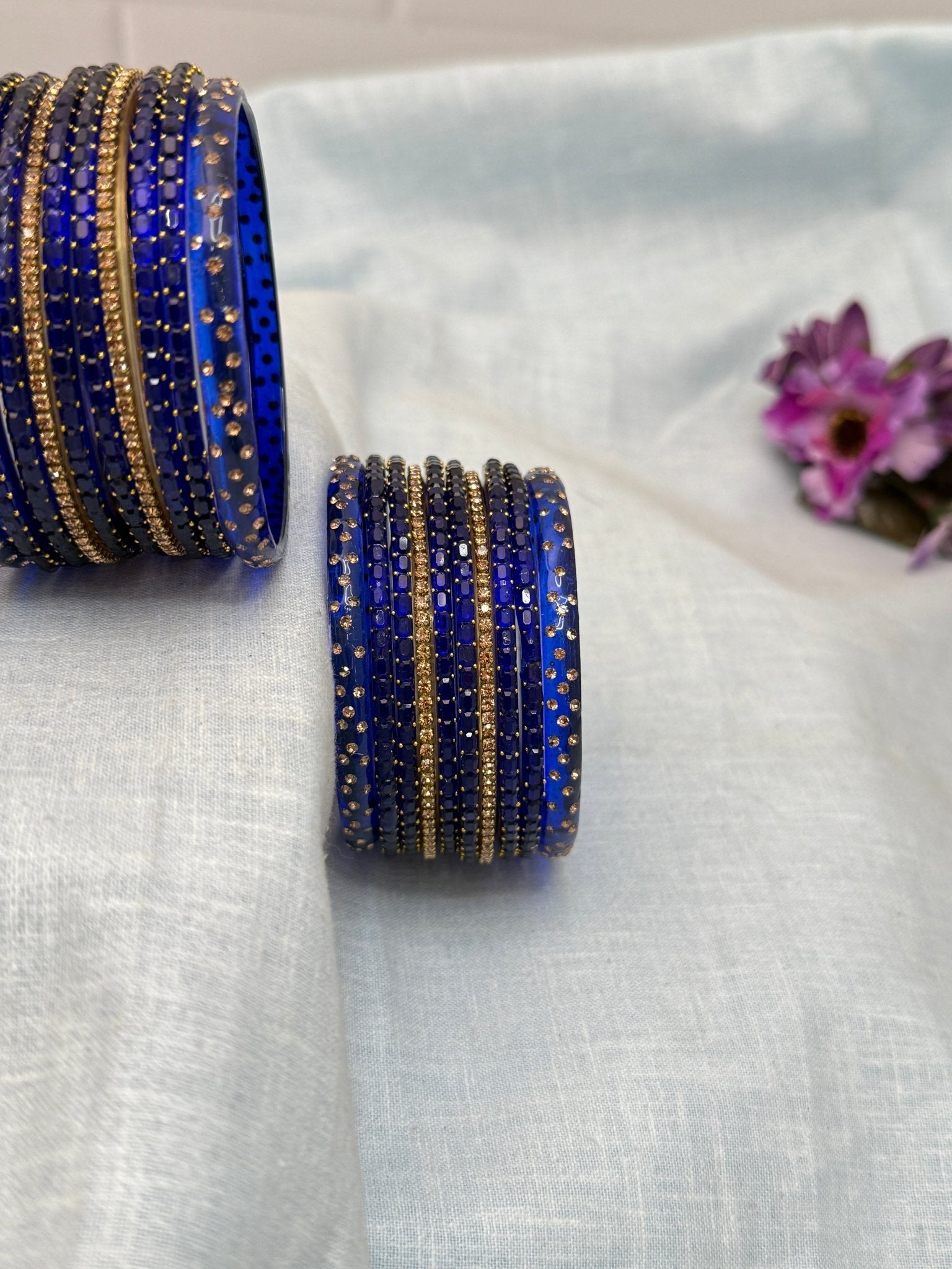 Matching Glass Bangles Set - Rain & Water Drop (12 Colour Options) - 5177 - Mahilas