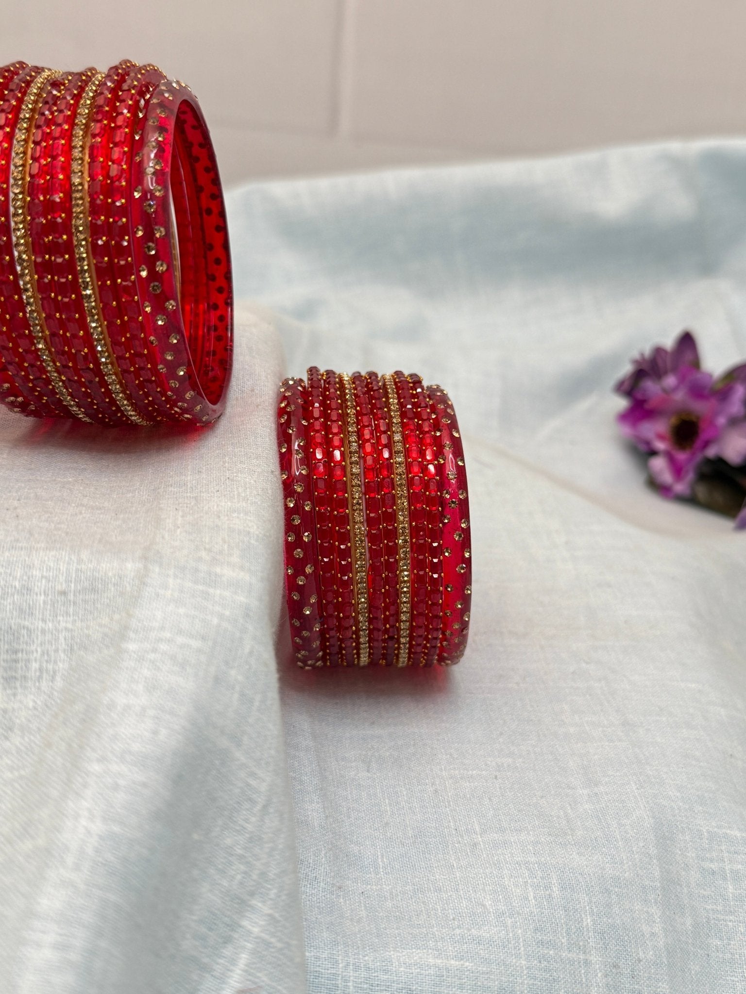 Matching Glass Bangles Set - Rain & Water Drop (12 Colour Options) - 5177 - Mahilas