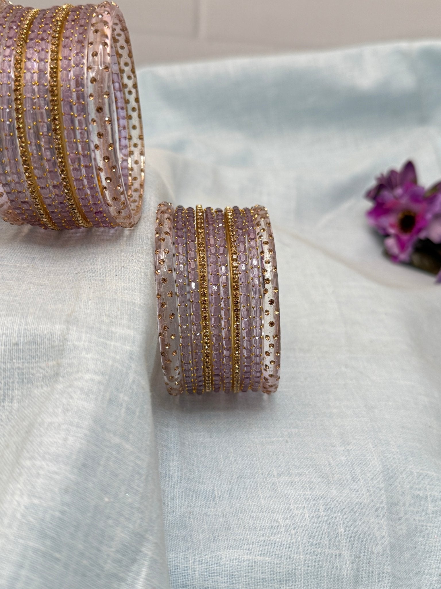 Matching Glass Bangles Set - Rain & Water Drop (12 Colour Options) - 5177 - Mahilas